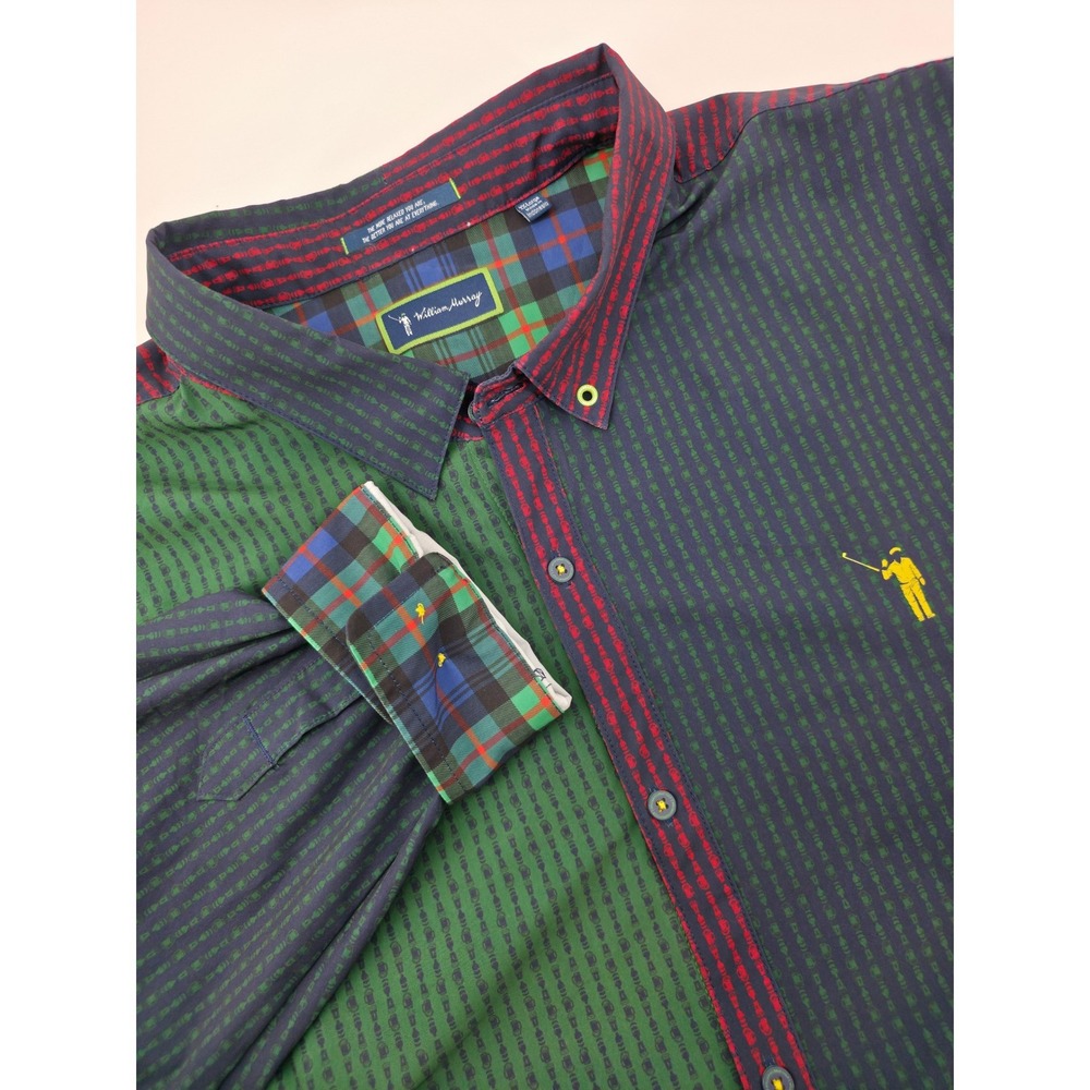 William Murray Golf Shirt Mens XXL Colorblock Beer Mug Stripe Long Sleeve